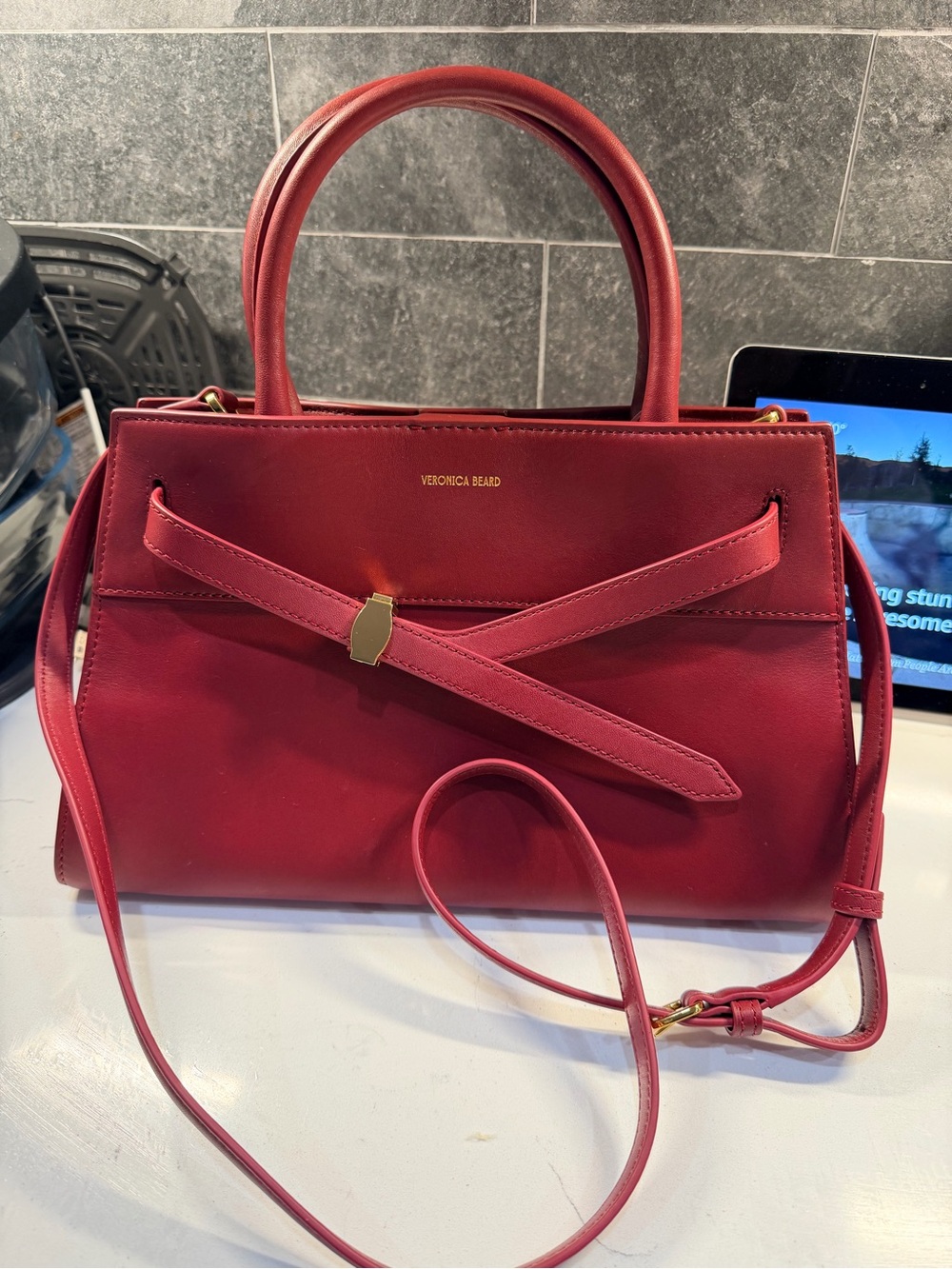 Veronica Beard Dash  in Oxblood Leather Top-Handle Satchel